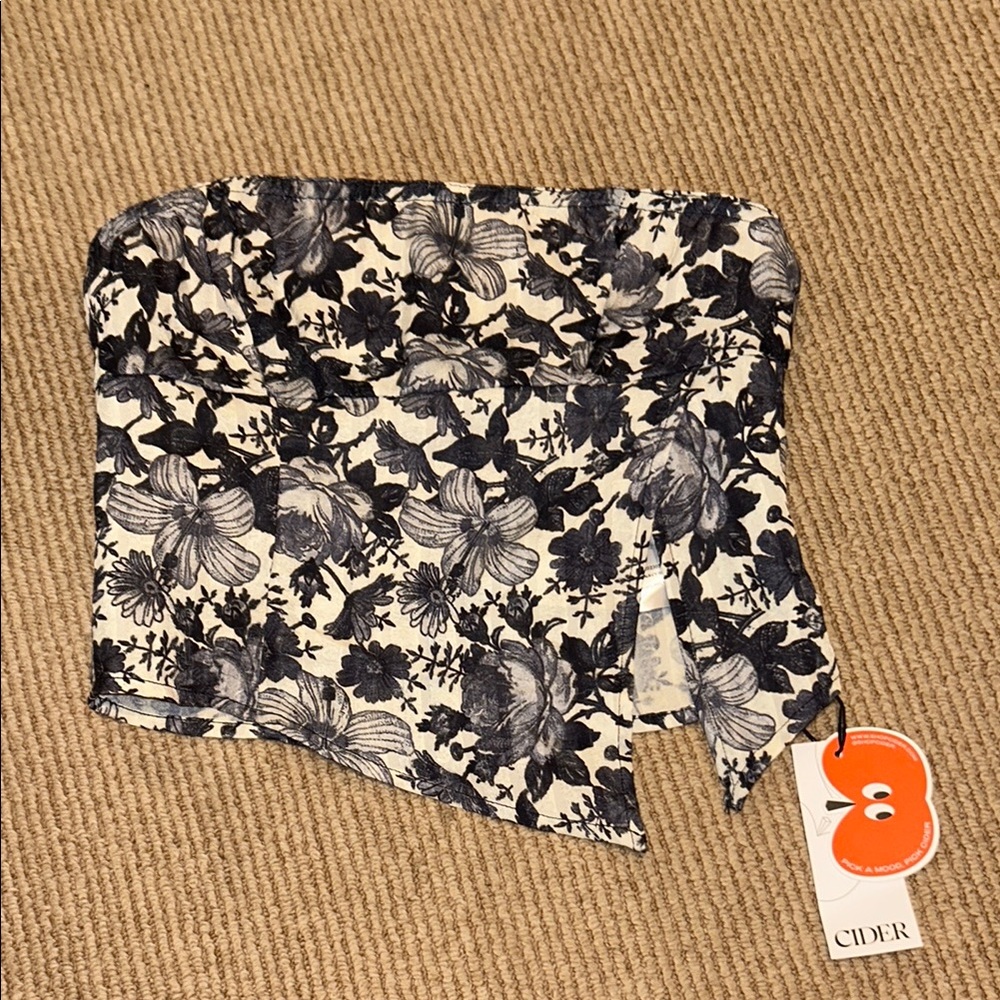 Cider Black and White Floral Bustier